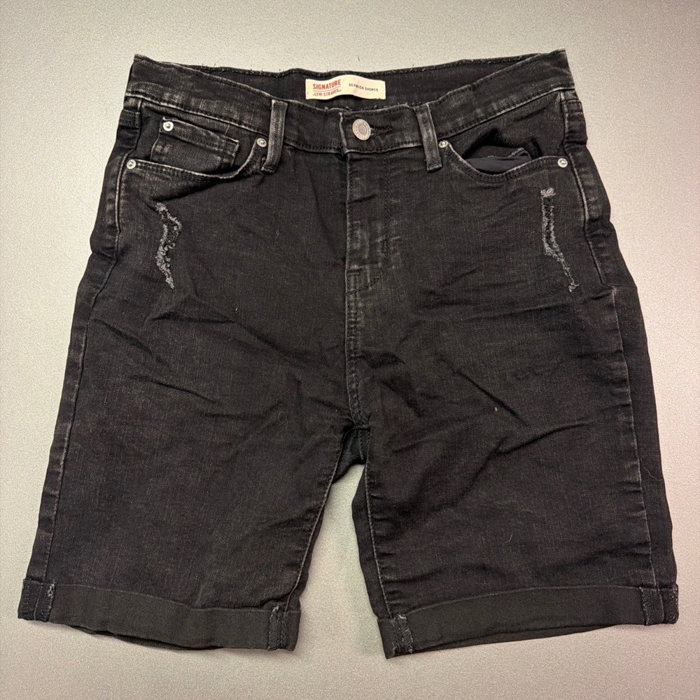 Signature by Levi Strauss Black Bermuda Shorts Women's 28 Distressed Denim